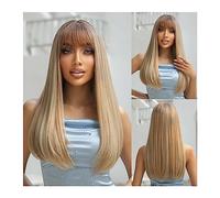 Capelli Sintetici Parrucche sintetiche bionde grigie lunghe dritte con frangia for donne bianche Lolita Cosplay Parrucca di capelli naturali Festa quotidiana resistente al calore Parrucca sintetica
