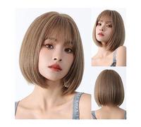 Capelli Sintetici Parrucche sintetiche castano dorato corte dritte con frangia Capelli Lolita naturali for donna Parrucca cosplay Bob Party Fibra resistente al calore Parrucca sintetica