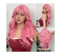 Capelli Sintetici Parrucche sintetiche for capelli sintetici ondulati lunghi rosa chiaro con frangia for donne bianche Afro Lolita Water Wave Parrucca resistente al calore di Halloween Parrucca sintet