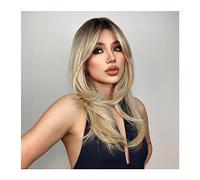 Capelli Sintetici Parrucche sintetiche lisce dorate lunghe bionde for donna parrucca di capelli a strati naturali di media lunghezza frangia laterale cosplay quotidiano resistente al calore Parrucca s