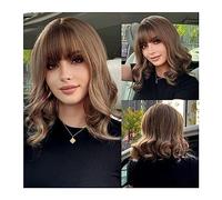 Capelli Sintetici Parrucche sintetiche ondulate corte marroni con frangia Parrucca di capelli caschetto naturale for donne Cosplay giornaliere Resistente al calore Parrucca sintetica