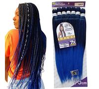 Capelli SUPER JUMBO PREMIUM Braid per Treccine Africane PESO: 609g, LUNGHE: 75 cm Pre-Stretched - Hair Braiding Extension, Anellini per Styling COMPRESI, (Blu, 75 cm)