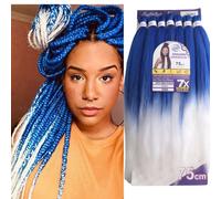 Capelli SUPER JUMBO PREMIUM Braid per Treccine Africane PESO: 609g, LUNGHE: 75cm Pre-Stretched - Hair Braiding Extension, Anellini per Styling COMPRESI, (Blu/Bianco, 75 cm)
