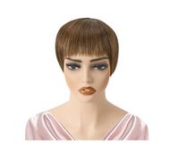 Capelli umani corti, 11,4 x 12,7 cm, taglio alla base con frangia, per donne con diradamento dei capelli (marrone scuro)