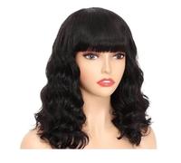 Capelli umani ricci naturali neri da donna con frangia, nessuna parrucca anteriore in pizzo Parrucca sciolta senza colla con capelli vergini brasiliani for tutti i giorni Soffice e Naturale(16inch)