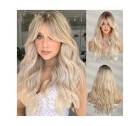 Capelli umani TINY LANA Parrucche sintetiche bionde ondulate lunghe con riflessi Parte centrale for donne afro Cosplay Capelli naturali Fibra resistente al calore