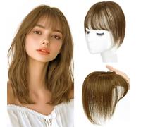 Capelli veri da donna con cuoio capelluto realistico e frangia - Capelli leggeri a 360° per capelli diradati, per tutti i giorni, colore: #6 marrone cioccolato 8 pollici 20 cm