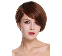 Capelli Veri Parrucca da Donna Corto Riga Liscio Nero Rame Rosso con Meches