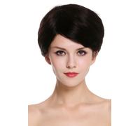 Capelli Veri Parrucca Donna Corto Liscio Riga Colore Naturale Marrone Scuro Nero