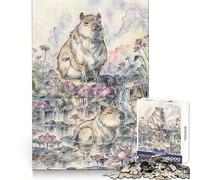 Capibara a riposo nello stagno Puzzle da 1000 pezzi per adolescenti Richiamo, Potere, Rilassamento, Completo, Incastro perfetto, Regalo adorabile (50x75cm)