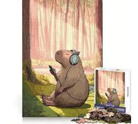Capibara che ascolta musica nella foresta Puzzle da 1000 pezzi per adolescenti Ricordo nitido Tempo libero Fuga Taglio uniforme Regalo significativo (38x52cm)