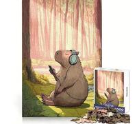 Capibara che ascolta musica nella foresta Puzzle da 1000 pezzi per ragazzi Memoria acuta Facile relax Bordi precisi Allegro Natale (50x75cm)