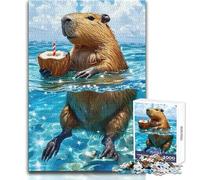 Capibara che si gode una bevanda al cocco nell'oceano Puzzle da 1000 pezzi per adulti Gioca e impara in modo intelligente sentito per festeggiare Dimensioni: 38x26cm