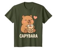 Capibara con Bubble Tea Kawaii Capybara Amante degli Animali Maglietta, Bambini, Oliva, 2 Anni