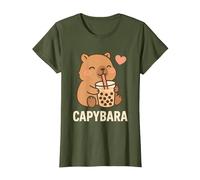 Capibara con Bubble Tea Kawaii Capybara Amante degli Animali Maglietta, Donna, Oliva, 3XL