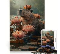 Capibara con corona di loto Puzzle per ragazzi, 1000 pezzi, stimolante per la mente, per un divertimento tranquillo, ideale come regalo creativo (38x26cm)
