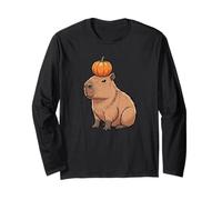 Capibara con Zucca sulla Testa Carino Capybara Halloween Maglia a Manica