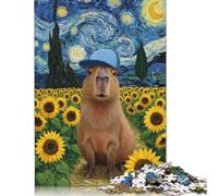 Capibara in un campo di girasoli nella notte stellata 500 puzzle per adulti Puzzle Giochi educativi Regalo Decorazione per la casa (52x38 cm)