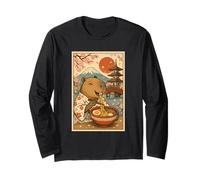 Capibara Mangiare Ramen in Un Kimono Mount Fuji Cherry Blossom Maglia a Manica