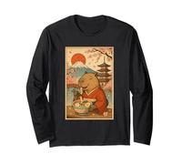Capibara Mangiare Ramen in Un Kimono Mount Fuji Cherry Blossom Maglia a Manica