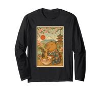 Capibara Mangiare Ramen in Un Kimono Mount Fuji Cherry Blossom Maglia a Manica