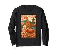 Capibara Mangiare Ramen in Un Kimono Mount Fuji Cherry Blossom Maglia a Manica