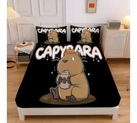 Capibara Parola Lenzuolo Con Angoli, Motivo Simpatico Animale Capibara, Morbido Tessuto Decorativo Da Letto Tasca Elastica A Tutto Tondo Coprimaterasso Lenzuola Una Piazza E Mezza 120X190X30Cm Nero