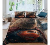 capibara superman Set Di Biancheria Da Letto Per 3 Pezzi Con Stampa 3D Animal Theme Wildlife Copripiumino Con 2 Federe Con Federe in Microfibra Ultra Morbida King(220x240cm)
