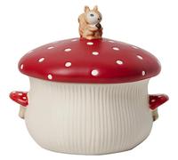 CAPIJIONG Il forno a microonde in ceramica colorata con fungo rosso può essere utilizzato per insalatiere e tazze in ceramica carine e creative, ciotola per noodle con coperchio