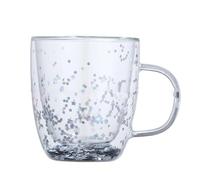 CAPIJIONG Tazza di vetro a doppio strato con paillettes resistenti al calore, 350 ml, con lustrini, a doppio strato, isolamento termico, per succhi di frutta, bevande, caffè, latte, tazza di vetro,