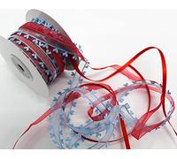 CaPiSo Nastro di raso alla moda, 10 m, 3 nastri in combinazione con cuore, 15 mm, in organza (azzurro/rosso)