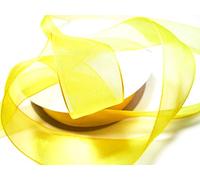 CaPiSo, nastro per fiocchi, in organza, 50 m x 25 mm, bianco, per regali, decorazioni, matrimoni, antenne (giallo limone)