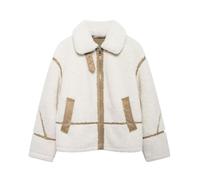Capispalla da donna Imitazione di colore a contrasto di colore della pelle Imitazione Capispalla Piping Chic Stand Collar Capispalla, bianco, L