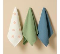CAPITALEVENTI Mussola Neonato 100% Cotone 40×40 cm - Garza Morbida e Assorbente | Bavaglino, Salvietta, Panno Rigurgito | 3 Varianti: Verde Salvia, Bunny Print, Soft Blue (Natural Baby Set)