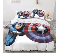 Capitan America Set Di Biancheria Da Letto Di 3D, Copripiumino in Microfibre Ipoallergenico 3 Pezzi Copripiumini Per Coppia Con Chiusura A Cerniera Set Per Adulti King(220x240cm)