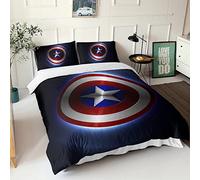 Capitan America Set Di Biancheria Da Letto Di 3D, Copripiumino in Microfibre Ipoallergenico 3 Pezzi Copripiumini Per Coppia Con Chiusura A Cerniera Set Per Adulti Double(200x200cm)
