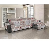 CapitanCasa Salvadivano Copridivano Trapuntato per Divani con Penisola Disegno Shabby Love 280-285 cm Rosso