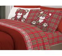 CapitanCasa Set Completo Lenzuola in 100% Cotone Linea Pensieri Delicati Orsetto Tartan Matrimoniale Rosso