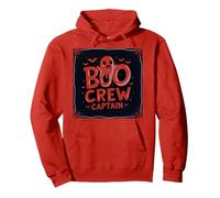 Capitano Boo Crew: Spettrale Leader della Squadra Fantasma di Halloween Felpa con Cappuccio, Unisex per Adulti, Rosso, XL