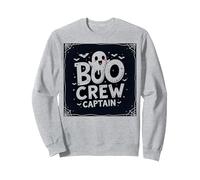 Capitano Boo Crew: Spettrale Leader della Squadra Fantasma di Halloween Felpa, Unisex per Adulti, Grigio Melange, S