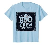 Capitano Boo Crew: Spettrale Leader della Squadra Fantasma di Halloween Maglietta, Bambini, Celeste, 8 Anni