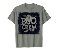Capitano Boo Crew: Spettrale Leader della Squadra Fantasma di Halloween Maglietta, Uomo, Verde Militare mélange, XXL
