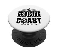 Capitano della barca a vela californiana in crociera lungo la costa di Long Beach PopSockets PopGrip Adesivo