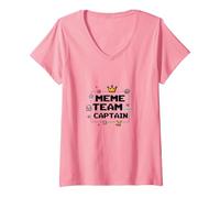 Capitano della Squadra Meme: Leader della Cultura di Internet Maglietta con Collo a V, Donna, Rosa, S