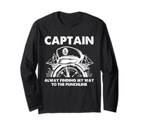 Capitano Punchline Nautico Humor Bussola Grafica Maglia a Manica