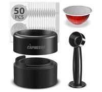 CAPMESSO Vertuo Pod - Kit di ricarica riutilizzabile per capsule Vertuo, design 2024, per una chiusura più rapida, riutilizzabili, con pennello per riempimento e pressione, 50 coperchi in alluminio