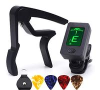 Capo Capotasto nero con accordatore per chitarra, accordatore digitale cromatico per chitarra, basso, ukulele, violino