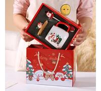 Capodanno Festivo Natale Tema natalizio Tazza in ceramica Set con cucchiaio e coperchio Confezione regalo di Natale Tazza Latte Caffè Tè Colazione