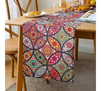 Capodanno Moderno Marocchino Mandala Runner Floral Motivi Rettangolare Decorativo per Sala da Pranzo Cucina Runner Lino Tavolo Bohémien Tovaglia 33 x 183cm Rosso Porpora