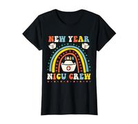 Capodanno NICU 2024 Infermiera Crew Groovy Rainbow Maglietta, Donna, Nero, M